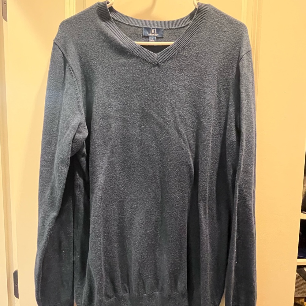 George Blue V-Neck Sweater Classic Knit